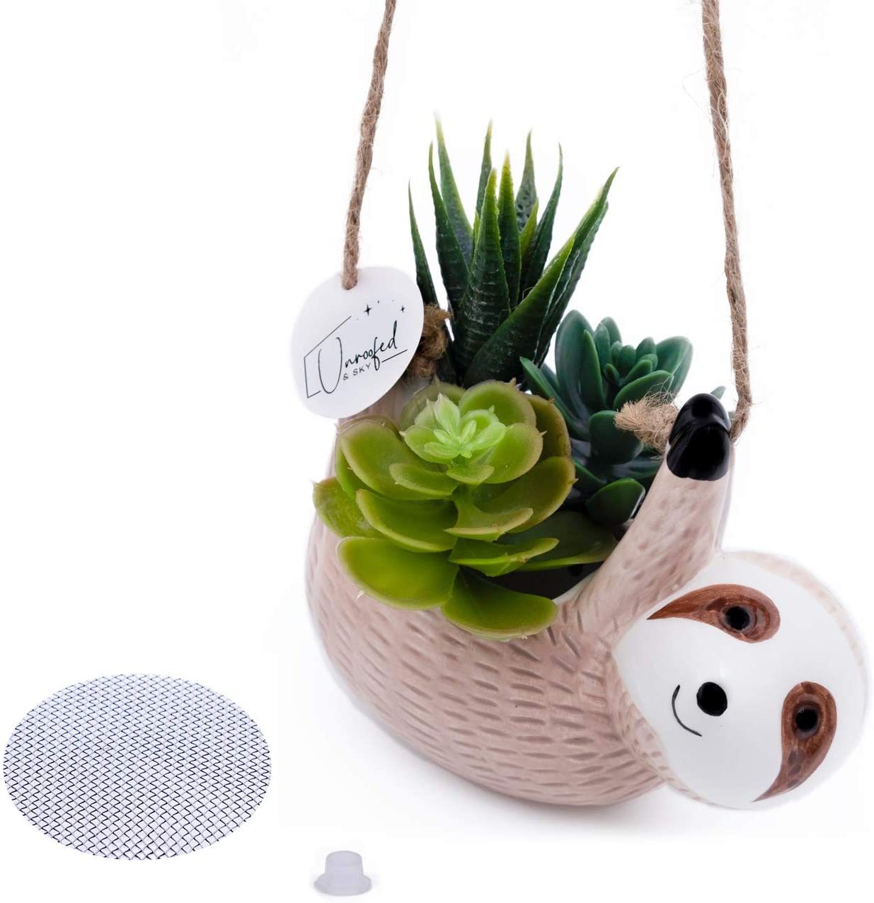 unroofed ceramic sloth hanging planter